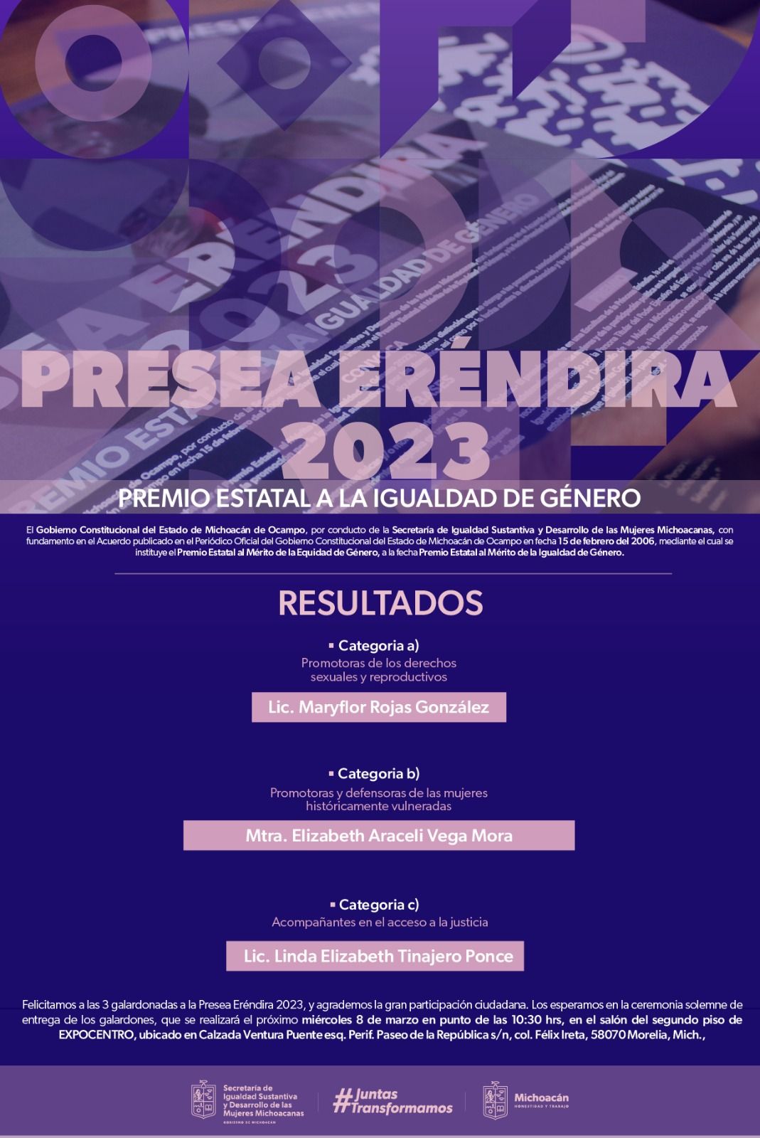 Dan a conocer las 3 ganadoras de la Presea Eréndira 2023