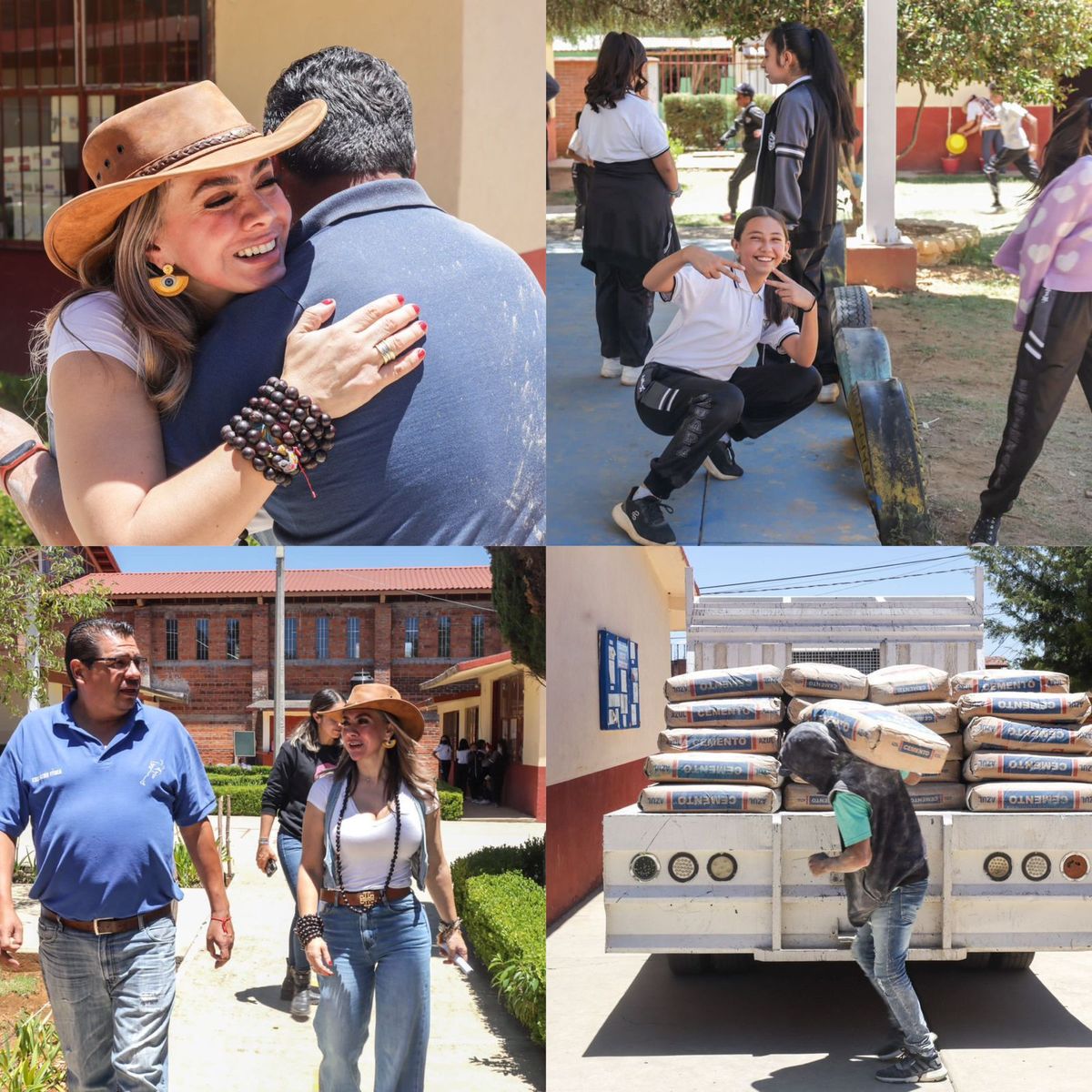 Entrega Samanta Flores, cemento a Escuela Primaria en Pátzcuaro