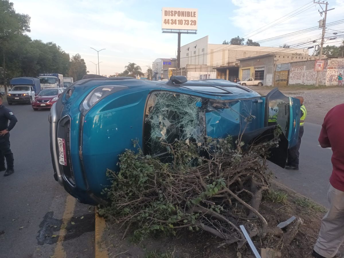 Por no arrollar a un caballo, automotor choca contra el camellón y termina volcado