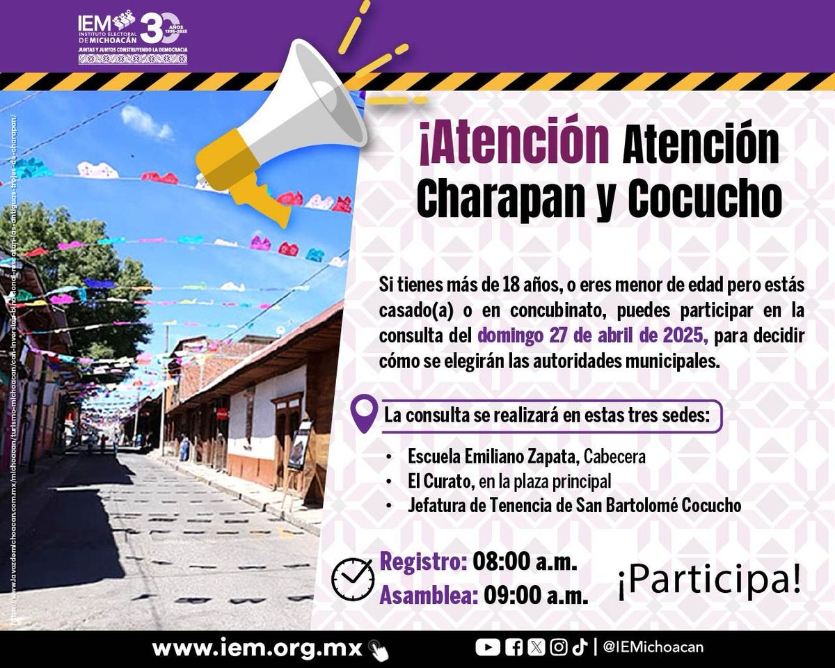 Habrá consulta para cambio de autoridad en Charápan y Cocucho: IEM