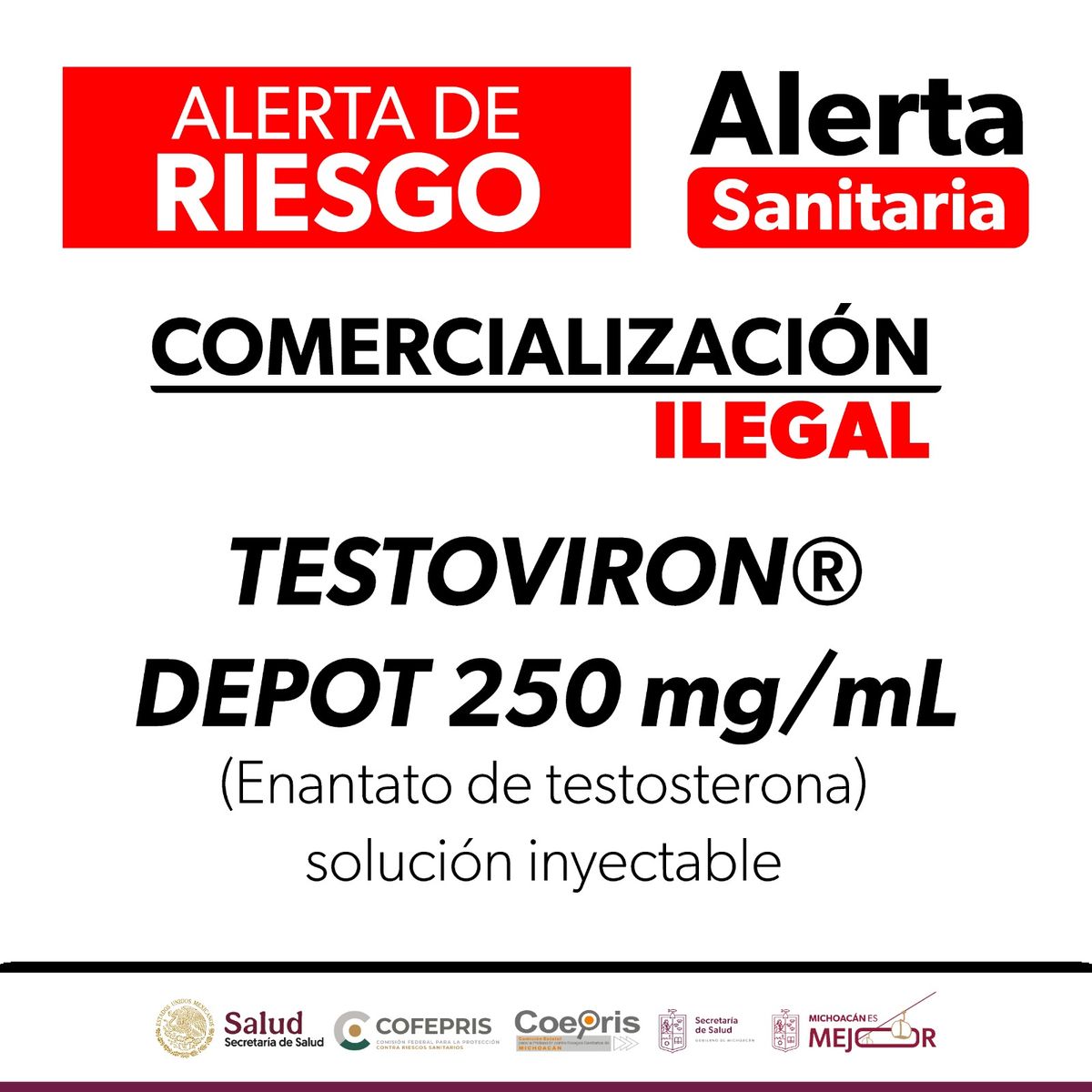 Cofepris alerta comercialización ilegal de Testoviron Depot 250 mg/mL