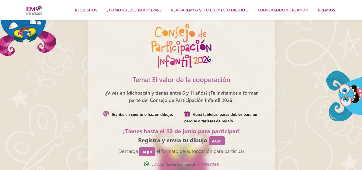 Niñas y niños de Michoacán aún pueden enviar su cuento o dibujo y formar parte de este espacio de participación impulsado por el IEM