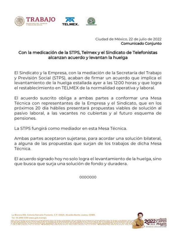Sindicato y Telmex llegan a un acuerdo