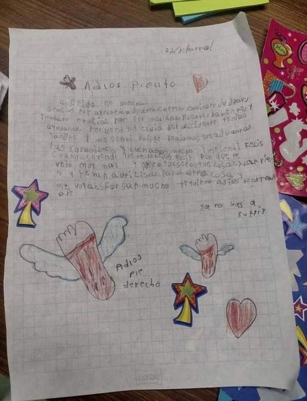 "Adiós piecito, adiós pie derecho ya no vas a sufrir”