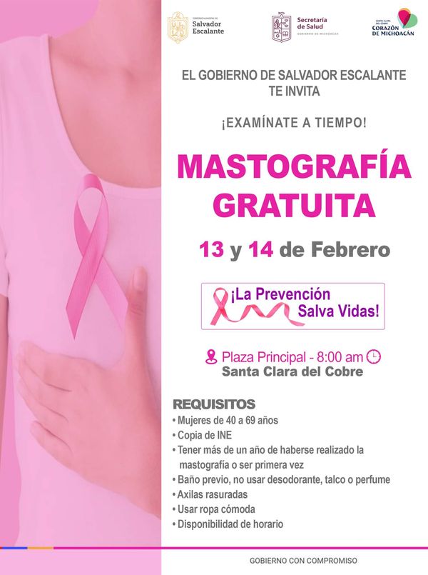Realizarán mastografías gratuitas a mujeres de Salvador Escalante