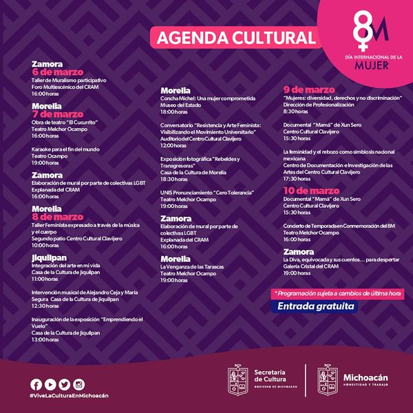 Presenta Secum agenda cultural por el 8M