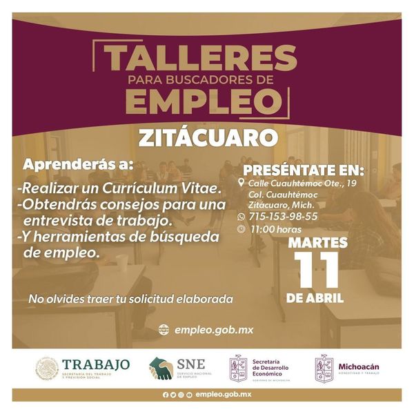 Habrá talleres para buscadores de empleo en 5 municipios de Michoacán