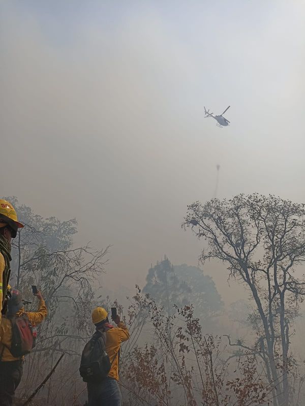 Por aire y tierra logran contener un 80 % el incendio forestal en Uruapan