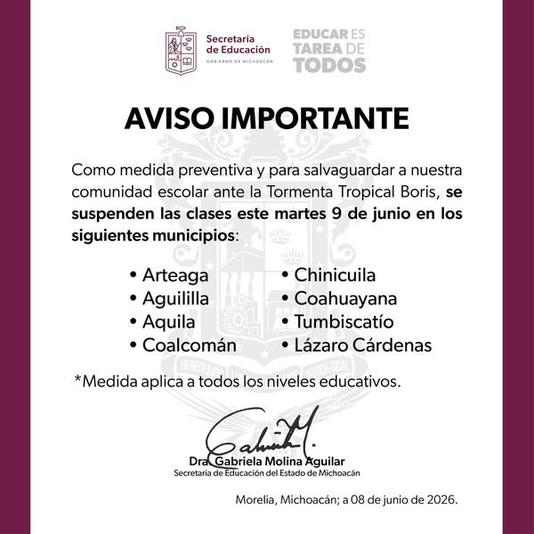 SEE suspende clases en Sierra-Costa por prevención ante Boris
